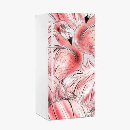Sticker pour réfrigérateur motif flamants roses aquarelle élégant – Wallnifity®