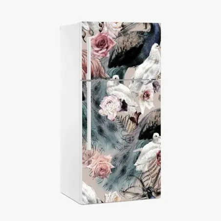Sticker pour réfrigérateur parade de plumes et roses en aquarelle – Wallnifity®