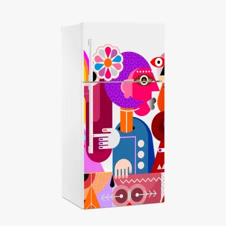 Sticker pour réfrigérateur rêve arc-en-ciel sur oiseau géométrique – Wallnifity®