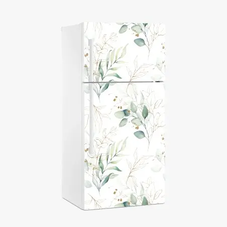 Sticker pour réfrigérateur motif botanique aquarelle vert et doré – Wallnifity®