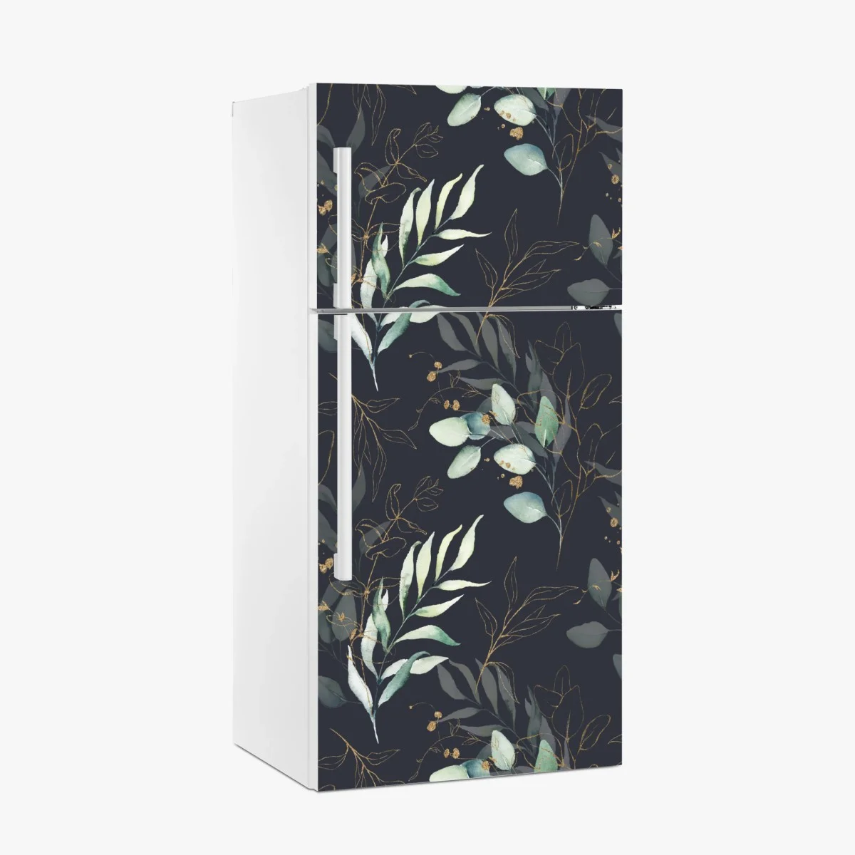 Sticker pour réfrigérateur motif feuilles aquarelle avec accents dorés sur fond sombre – Wallnifity® Sticker pour réfrigérateur motif feuilles aquarelle avec accents dorés sur fond sombre – Wallnifity®