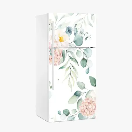 Sticker pour réfrigérateur motif floral aquarelle aux pivoines et eucalyptus – Wallnifity®