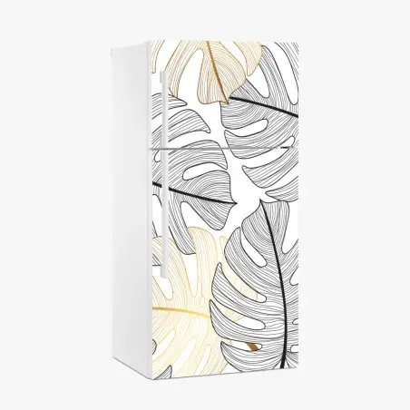 Sticker pour réfrigérateur motif feuilles de monstera noir et doré – Wallnifity®