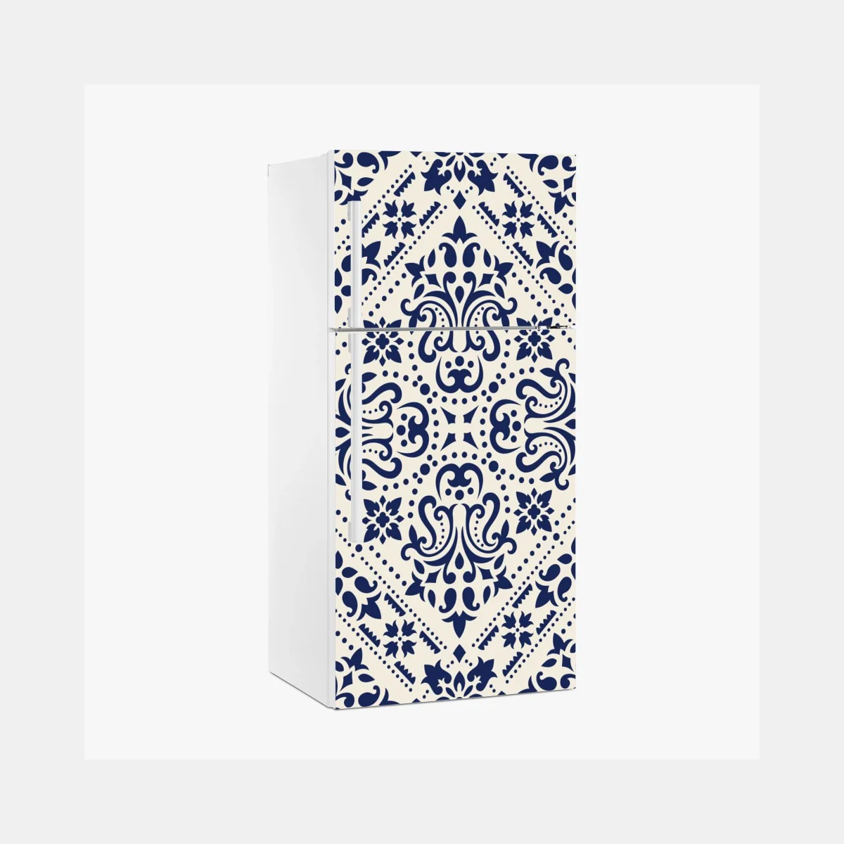 Sticker pour réfrigérateur motif damassé bleu marine sur fond crème – Wallnifity® Sticker pour réfrigérateur motif damassé bleu marine sur fond crème – Wallnifity®