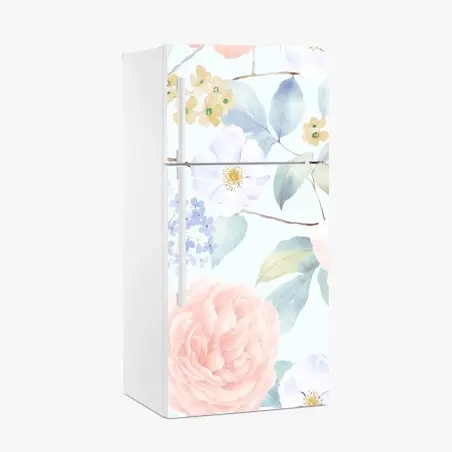 Sticker pour réfrigérateur motif floral pastel en aquarelle pour décoration – Wallnifity®