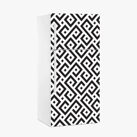 Sticker pour réfrigérateur motif méandre géométrique noir et blanc pour décoration murale – Wallnifity®