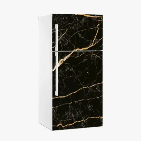 Sticker pour réfrigérateur marbre noir aux veines dorées – Wallnifity®