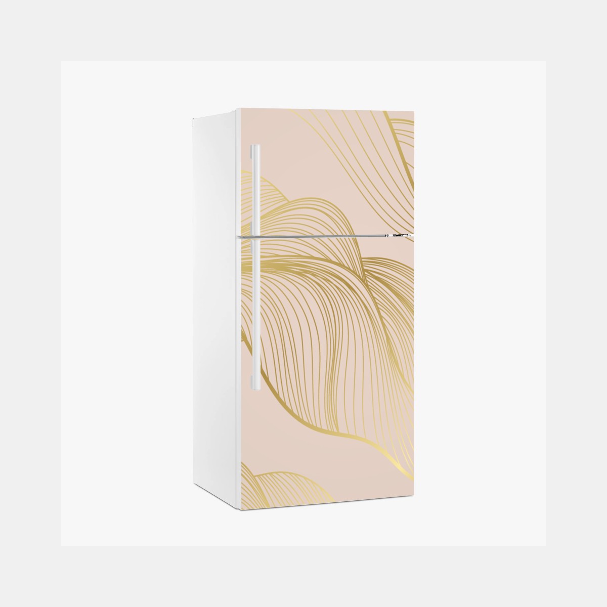 Sticker pour réfrigérateur vagues dorées sur fond beige poudré – Wallnifity®