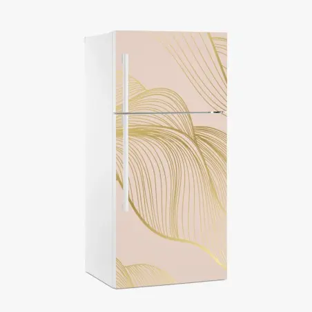 Sticker pour réfrigérateur vagues dorées sur fond beige poudré – Wallnifity®