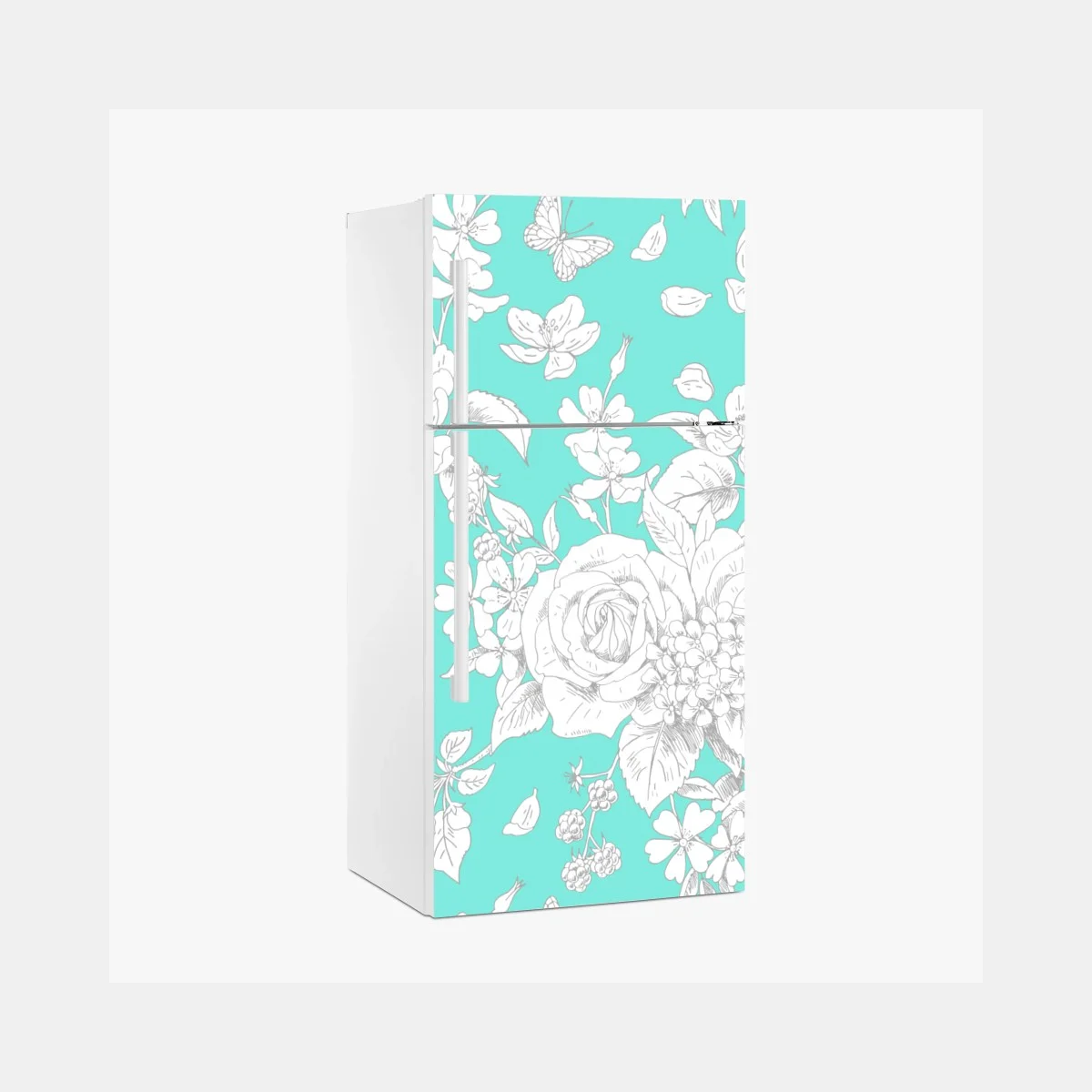 Sticker pour réfrigérateur motif floral délicat sur fond turquoise – Wallnifity® Sticker pour réfrigérateur motif floral délicat sur fond turquoise – Wallnifity®