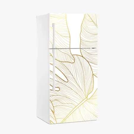 Sticker pour réfrigérateur feuilles tropicales dorées sur fond blanc – Wallnifity®