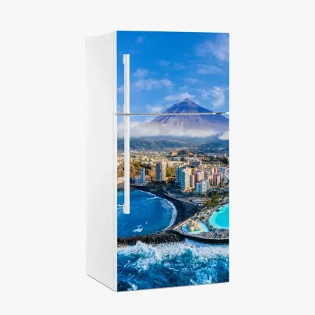 Sticker pour réfrigérateur panorama côtier au pied du volcan – Wallnifity®