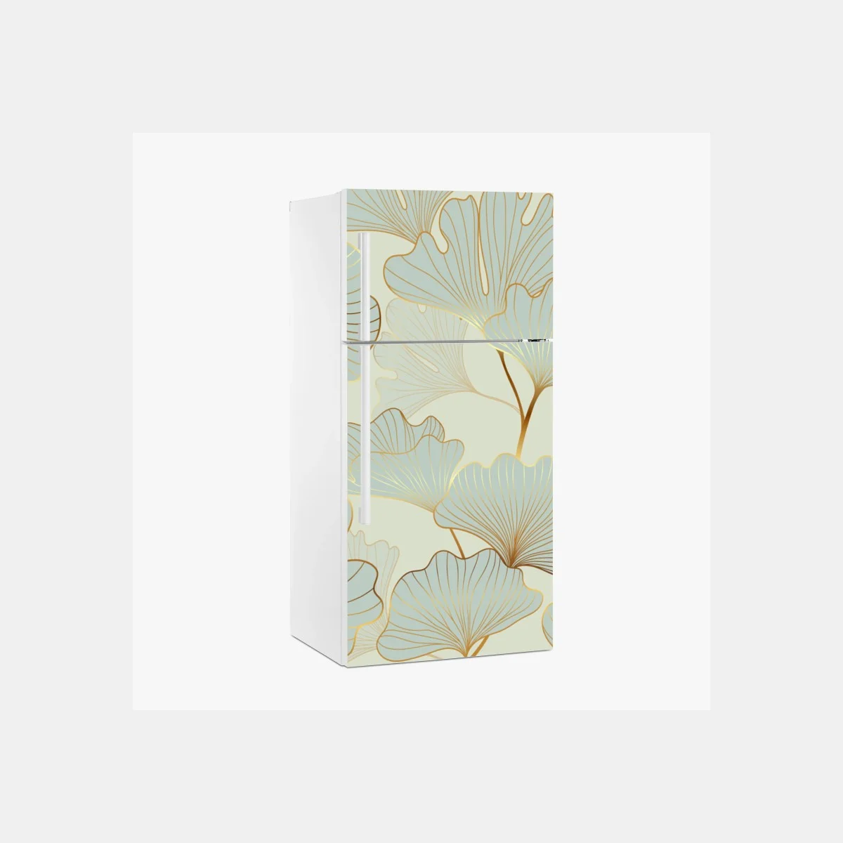 Sticker pour réfrigérateur motif feuilles de ginkgo dorées sur fond pastel – Wallnifity® Sticker pour réfrigérateur motif feuilles de ginkgo dorées sur fond pastel – Wallnifity®