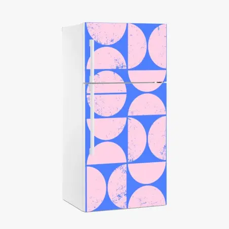 Sticker pour réfrigérateur motif géométrique rétro rose et bleu – Wallnifity®