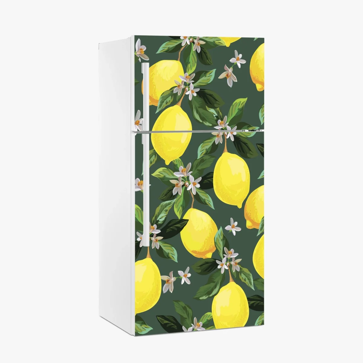 Sticker pour réfrigérateur motif citrons et fleurs sur fond vert – Wallnifity® Sticker pour réfrigérateur motif citrons et fleurs sur fond vert – Wallnifity®
