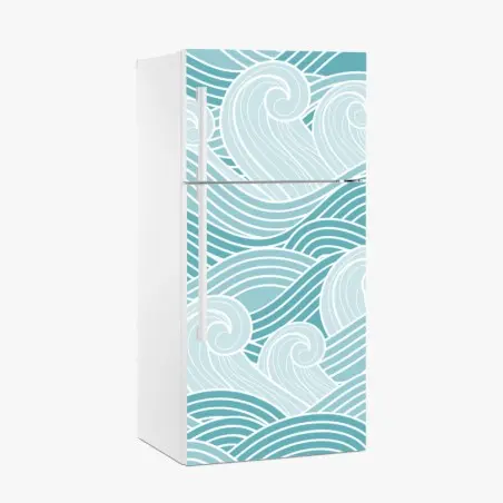 Sticker pour réfrigérateur océan stylisé en vagues turquoises – Wallnifity®