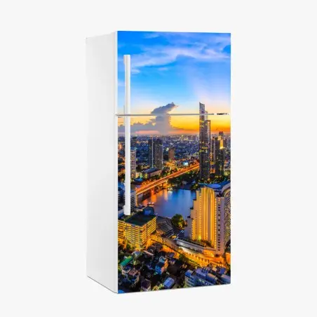 Sticker pour réfrigérateur panorama urbain au coucher de soleil sur Bangkok – Wallnifity®