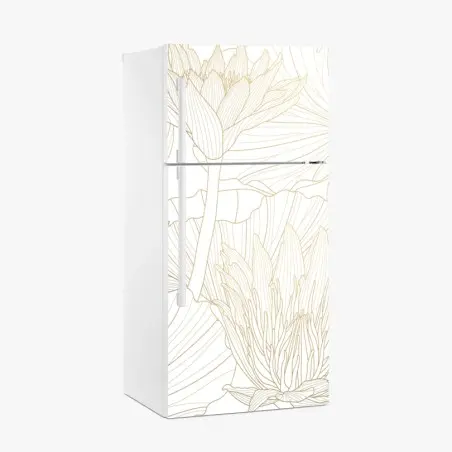 Sticker pour réfrigérateur motif nénuphar doré sur fond crème – Wallnifity®