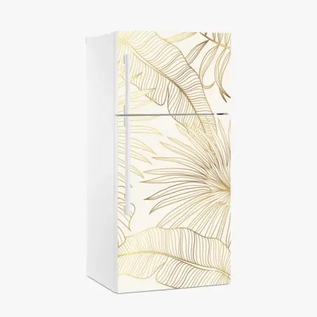 Sticker pour réfrigérateur motif feuilles tropicales dorées – Wallnifity®
