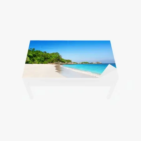 Sticker pour table et bureau plage tropicale au sable blanc et eaux turquoise – Wallnifity®