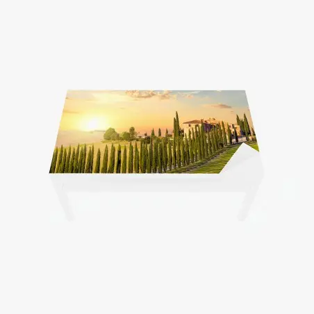 Sticker pour table et bureau coucher de soleil en Toscane — avenue de cyprès – Wallnifity®