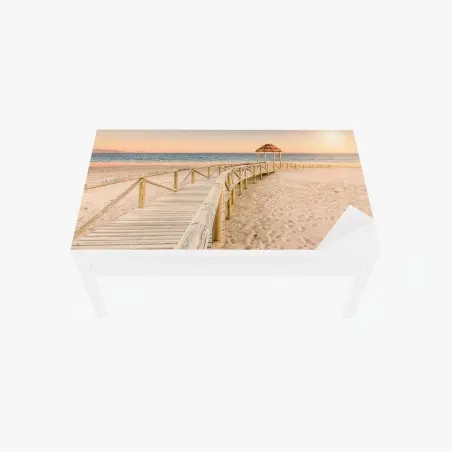 Sticker pour table et bureau passerelle en bois vers la mer, plage de Trafalgar – Wallnifity®