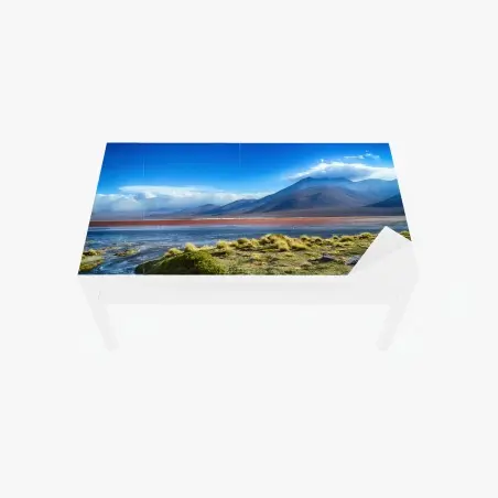 Sticker pour table et bureau lagune andine aux teintes rouges et ciel azur – Wallnifity®