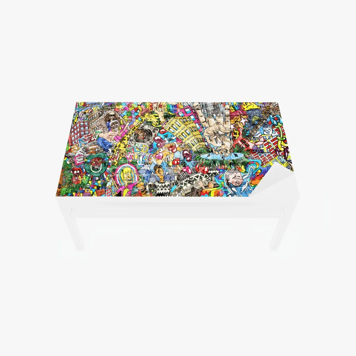 Sticker pour table et bureau fresque urbaine multicolore : collage musical et psychédélique – Wallnifity® Sticker pour table et bureau fresque urbaine multicolore : collage musical et psychédélique – Wallnifity®