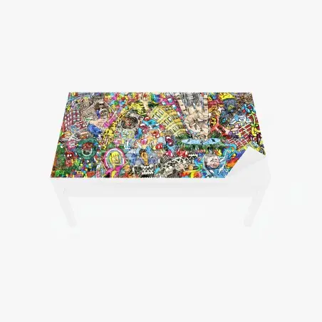 Sticker pour table et bureau fresque urbaine multicolore : collage musical et psychédélique – Wallnifity®