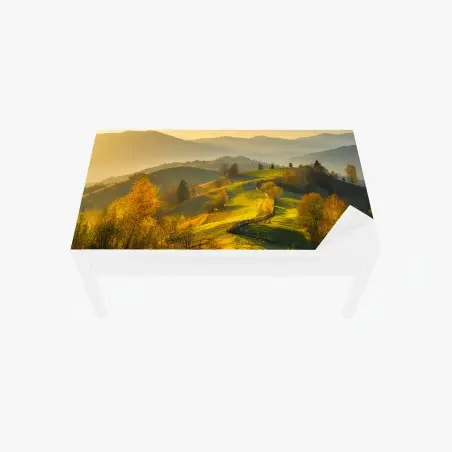 Sticker pour table et bureau lumière dorée sur les collines d'automne – Wallnifity®