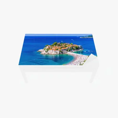Sticker pour table et bureau vue panoramique de Sveti Stefan, Monténégro – Wallnifity®