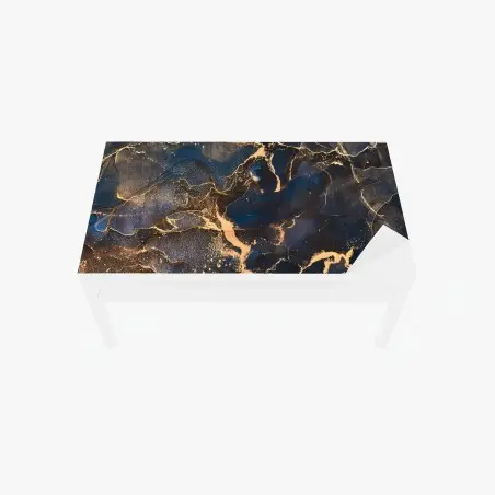 Sticker pour table et bureau vagues d'or sur bleu profond – Wallnifity®