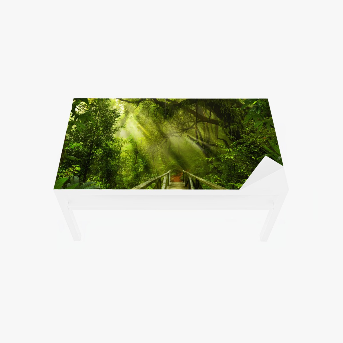 Sticker pour table et bureau chemin en forêt tropicale baigné de lumière – Wallnifity®