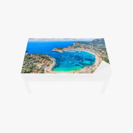 Sticker pour table et bureau vue aérienne du Port de Sóller, baie turquoise – Wallnifity®