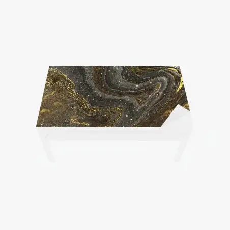 Sticker pour table et bureau tourbillons dorés sur marbre sombre – Wallnifity®