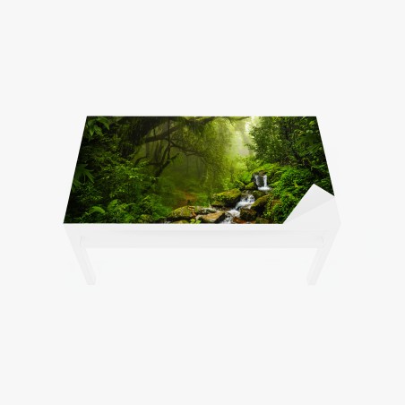 Sticker pour table et bureau forêt brumeuse et cascade émeraude – Wallnifity®