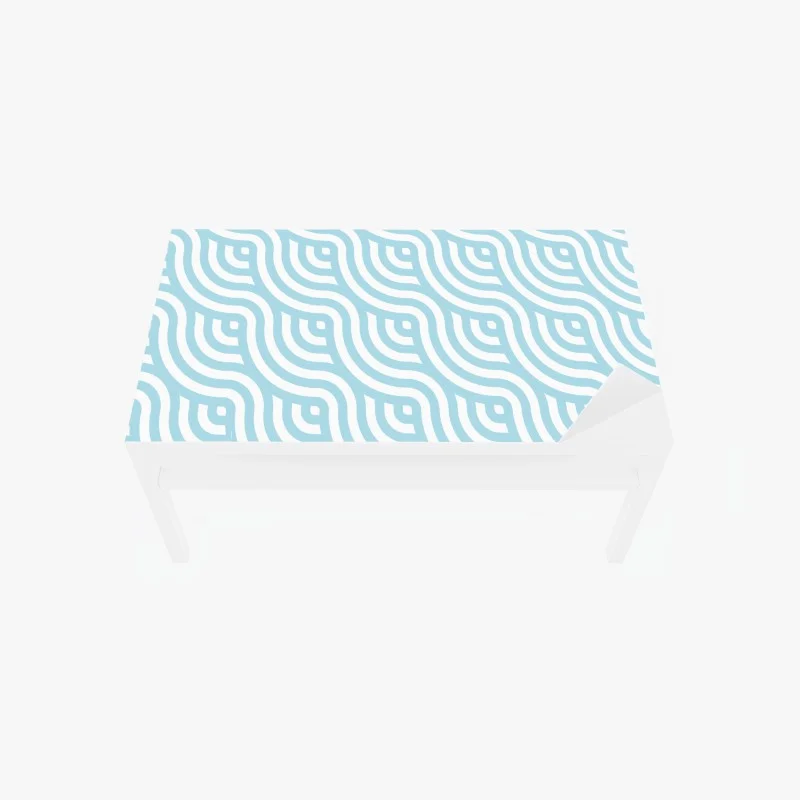 Sticker pour table et bureau motif géométrique ondulé bleu et blanc – Wallnifity®