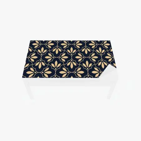 Sticker pour table et bureau motif floral géométrique bleu marine et beige – Wallnifity®