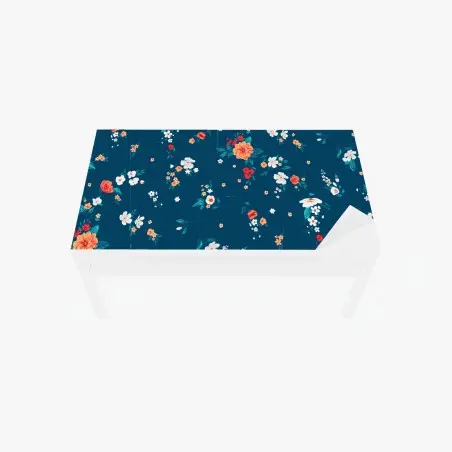 Sticker pour table et bureau motif floral rétro sur fond bleu profond – Wallnifity®