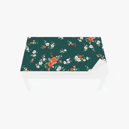 Sticker pour table et bureau élégant motif floral corail sur fond vert – Wallnifity®