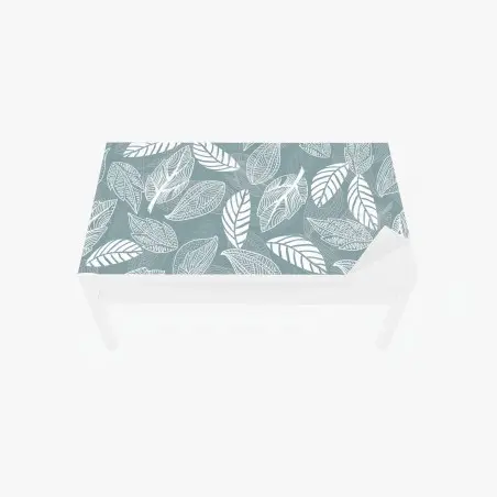 Sticker pour table et bureau motif feuilles blanches sur fond bleu-gris – Wallnifity®