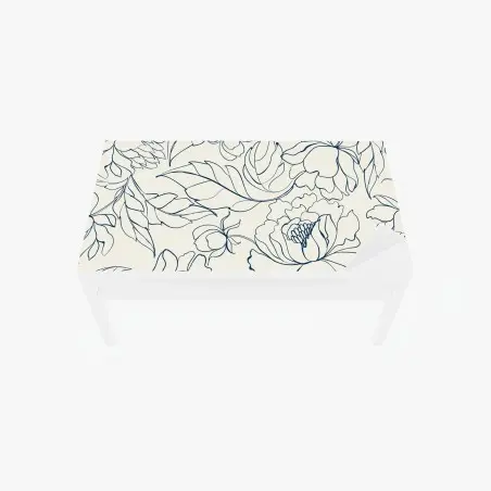 Sticker pour table et bureau motif floral délicat bleu marine sur fond crème – Wallnifity®