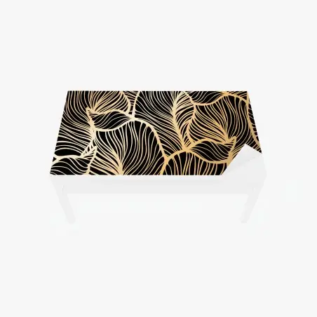 Sticker pour table et bureau motif feuilles dorées sur fond noir – Wallnifity®