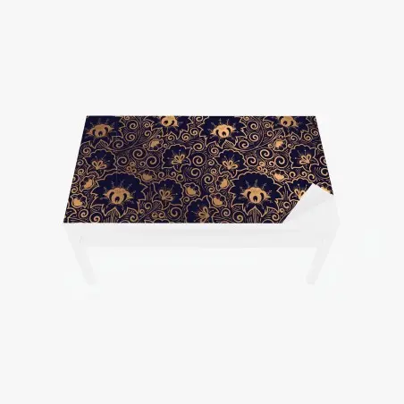 Sticker pour table et bureau motif floral baroque doré sur fond bleu marine – Wallnifity®