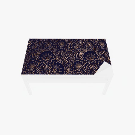 Sticker pour table et bureau motif floral art déco doré sur fond bleu nuit – Wallnifity®