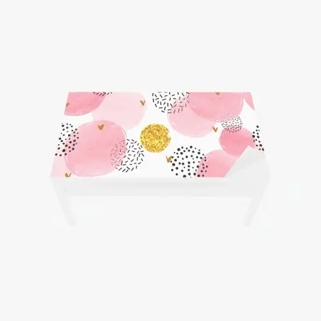 Sticker pour table et bureau motif bulles aquarelle rose avec accents dorés – Wallnifity®
