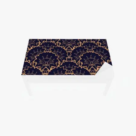 Sticker pour table et bureau motif floral art déco doré sur fond bleu marine – Wallnifity®