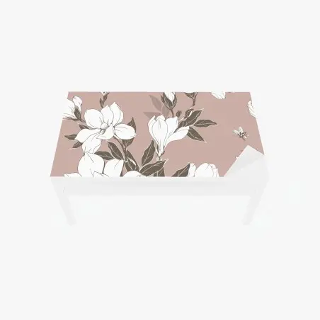 Sticker pour table et bureau motif floral magnolia sur fond rose poudré – Wallnifity®