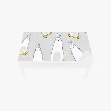 Sticker pour table et bureau lapins skateurs sur fond gris – Wallnifity®