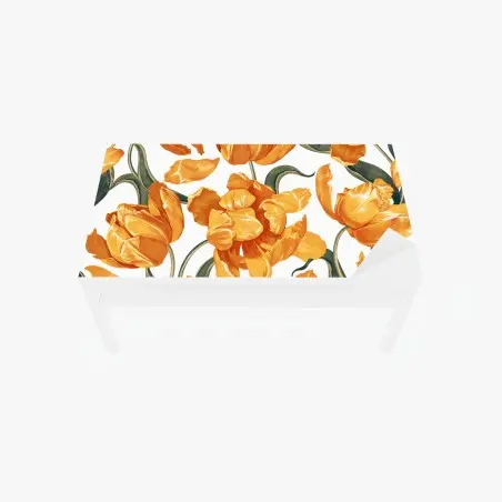 Sticker pour table et bureau motif tulipes orangées sur fond blanc – Wallnifity®